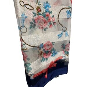 VTG Casca 100% Silk Floral Coquette Square Scarf Blue Pink‎ Ivory 34" x 34"EUC